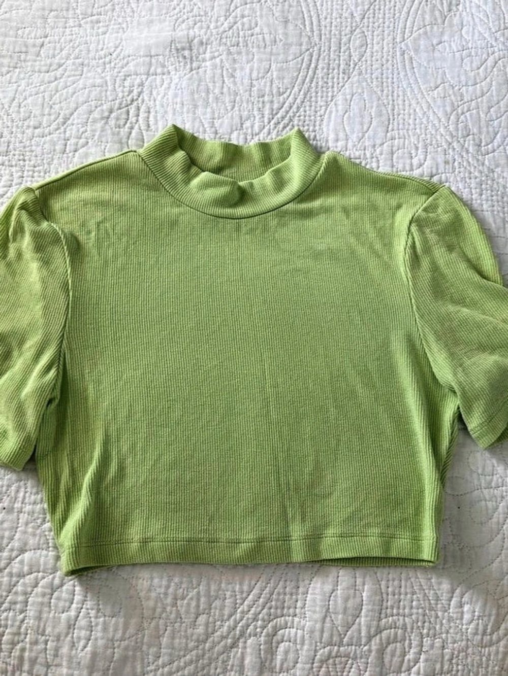 Green Ribbed Mock Neck Crop Top Like New XS